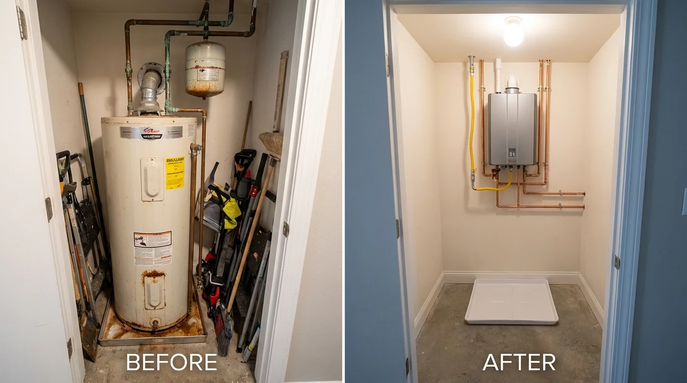 Tank water heater versus wall-mounted tankless unit comparison for Rouses Point, NY homeowners
